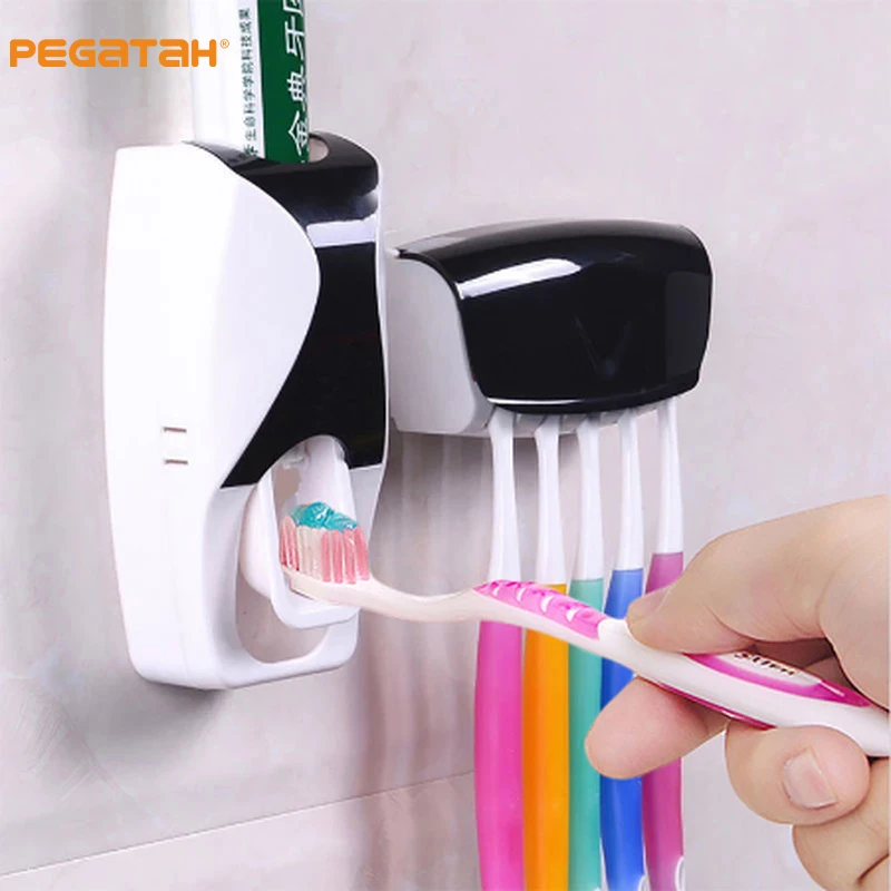 Wall Anchor Plastic - Automatischer Zahnpastaspender, perforiertes Zahnbürsten- und Zahnpasta-Aufbewahrungsregal,