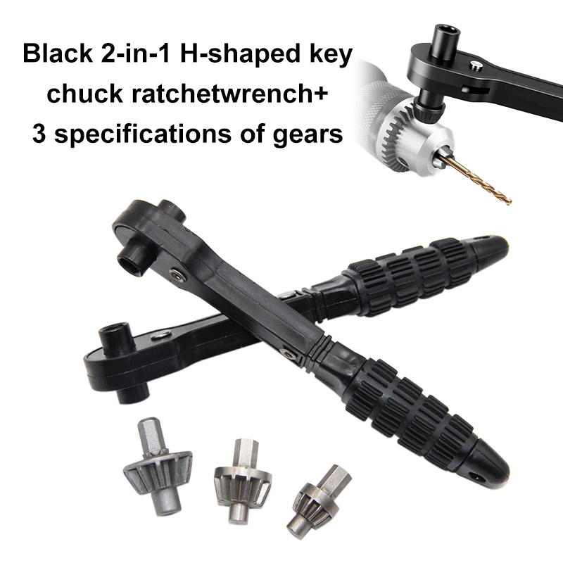 Home Improvement Services - Schwarzer H-förmiger Bohrfutterschlüssel mit Ratsche 2-in-1