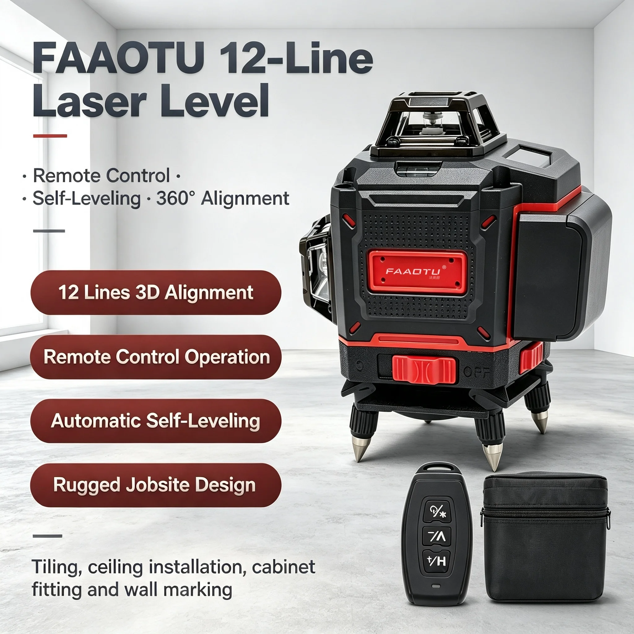 Level Laser Line - FAAOTU Digitaler 360-Grad-Kreuzlinienlaser, Automatisches Vertikales Selbstnivellierungssystem