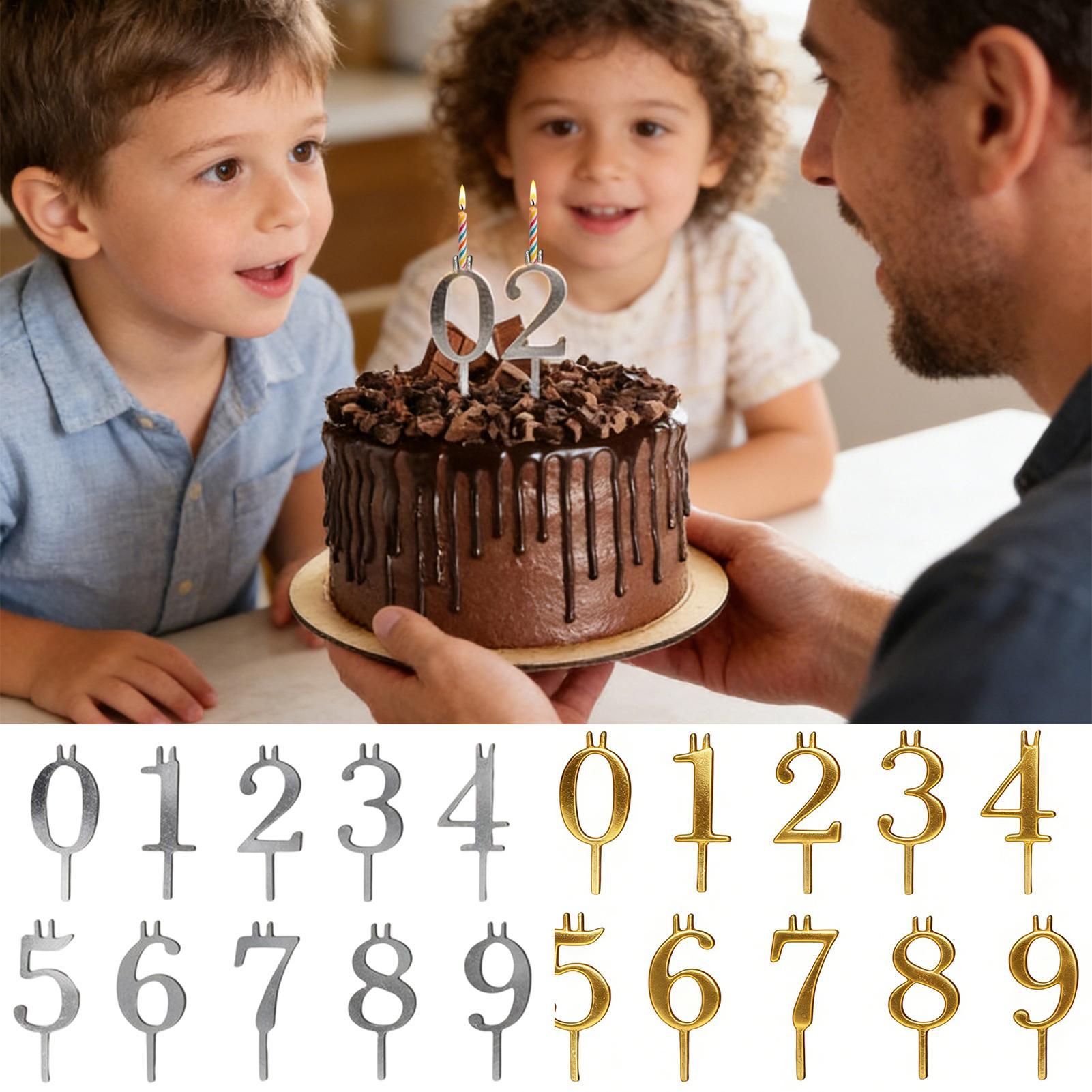 Home Improvement House - 10 Stück 0-9 Zahlen-Kuchenaufsätze Metall-Zahlenkerzenhalter-Set Stabile
